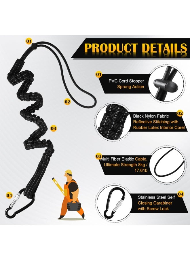 8 Pcs Tool Lanyard Standard Length Safety Tool Leash 17.6lb 8kg Tough Adjustable Fall Protection Tether with Aluminum Screw Lock Buckle, Shock Cord Stopper and Retractable Loop End, Black - Image 4